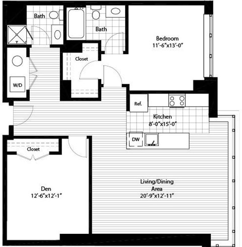 Floor plan for 2 beds, 2 baths, 1184 sqft